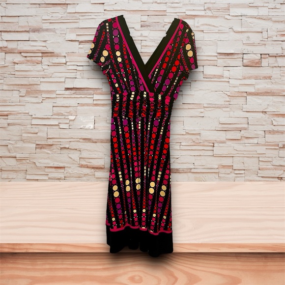 Studio One Dresses & Skirts - Studio One Black Midi Dress with Pink, Red & Gold Dot Pattern